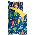 Insugar Kids Nap Mat, 2 in 1 Children's Sleeping Bag with Minky Weighted Blanket 3lb and Pillow, Toddler Weighted Nap Mat for Preschool, Daycare, and Sleepovers, 50 x 20 Inches, Blue Dinosaur