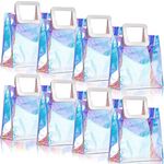 Reusable Iridescent Gift Bag, 10 x 11 x 5.5 Inches Clear Holographic Bag Large Gift Wrap Tote Bags PVC with Handle for Women Girl Party Birthday Christmas Travel Festival Wedding Shopping (8 Pcs)