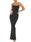 REORIA Women's Sexy Casual Lounge Slip Long Dress Elegant Wedding Guest Sleeveless Backless Ribbed Bodycon Maxi Dresses Black X-Small