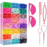 2000 pcs 24 Color Small Elastic Hair Ties Baby Bands Mixed Color Elastics Kids Colorful Rubber with Organizer Box and 6 Loop Styling Tools Stocking Stuffers for Girls Hairstyle Toddlers Accessories