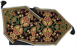 Tache Ornate Black Green Paisley Cotton Linen Woven Tapestry Table Runner 13x120