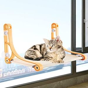 Window Cat Hammocks Pet Cat Bed Cat Perch Seat for Indoor Cats, Space Saving Cat Bed with Screw Suction Cups Durable Big Pet Perch Bed Holds Up to 20kg, Yellow