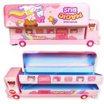 Umadiya® Branded Metal Double Decker Bus Shape Pencil Box for Kids with Moving Tyres & 3 Compartments Pencil Case for Boys & Girls - Multi-Color (Toys & Games)