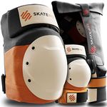 SKATEWIZ Skateboarding Pads [6pc] Shield Size ML in Orange - Knee and Elbow Pads for Women and Men Bicycle Knee Pads Adult Skateboard Pads Skateboard Safety Gear Adult