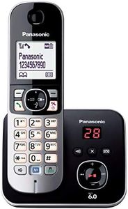 Panasonic DECT Digital Cordless Phone with Built-in Answering Machine and 1 Handset (KX-TG6821ALB), Black & Silver