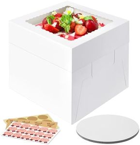 Vorfre 3 Pack Classic White Square Cake Boxes, 12x12x8 Inch Tall with Window, Disposable Cardboard Bakery Boxes for Cake Pastry Donuts Pies Cookies Wedding Birthday Party