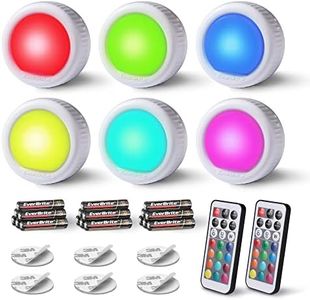 EverBrite Tap Light, Push Light, LED Puck Lights with 12 RGB Colors, Wireless Touch Light Under Cabinet, 80 Lumens Night Light for Closet, Bedroom, Wall, Classroom, 18 AAA Batteries Included, 6-Pack