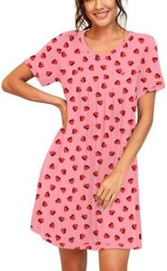 PrinStory Chemises De Nuit D'Été pour Dames Chemise De Nuit À Col Rond Et À Manches Courtes pour Femmes (Rose Fraise, XXL)