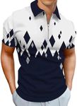 Hodaweisolp Men's Short Sleeve Zipper Casual Slim Fit Printed Golf Polo Shirt Tops, Z7 Navy Diamond, X-Large