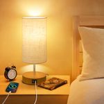 OUTON Wooden Table Lamp, Touch Control Small Bedside Lamps with USB A+C Charging Port, Memory Function, Stepless Dimmable Table Lamp for Living Room, Bedroom, 9W 2700K LED Bulb Included (Wood)