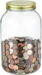 Large Coin Bank Jar with Slotted Gold Lid Holds over $2,900 in Coins- Mason Money Jar Used for Piggy Bank and Raffle Ticket Drawing - Glass Money Jar Made in USA - Gallon