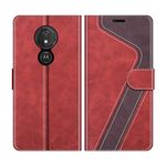 MOBESV Phone Cover For Motorola Moto G7 Power, Flip Wallet Case for Motorola Moto G7 Power Phone Case, Red/Dark Purple