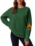 PINSPARK Sweatshirt for Women Oversized Fleece Pullover Crewneck Y2K Sweatshirts with Thumbholes 2024 Fall Outfits, Green L