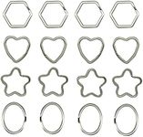 Pinenjoy 40Pcs Key Rings with Heart Cinquefoil Oval Hexagonal Shape Metal Split Keychain Connector Silver Flat Loop for DIY Crafts Car Pet Dog Home Tag