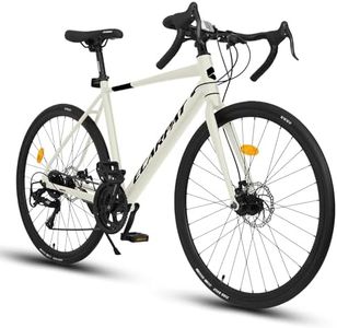 700C Lightweight Aluminum Road Bike, 16-Speed Racing Bicycle with Disc Brakes, Hybrid Commuter Bike for Men and Women, Perfect for City Roads and Outdoor Cycling (L-Cream-A)