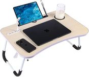 Laptop Table-Laptop Desk for Bed, Foldable Bed Table for Laptop & Study with LED Reading Light, Tablet/IPad Holder, 4xUSB Ports, Cup & Pen Holder-Lapdesk as Breakfast Tray, Study Table, Bed/Couch Desk