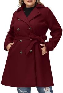Hanna Nikole Women's Plus Size Long Coats for Women Dressy Classic Double Breasted Pea Coats Wine Red 22W