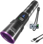 TrixDock UV Torch 365nm Black Light, Rechargeable UV Light Rechargeable with LCD Display, Powerful Ultraviolet Torch for Pet Urine, Stain, Bed Bugs and More [Energy Class A+++]