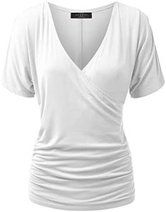 Made By Johnny WT1118 Womens V Neck Short Sleeve Wrap Front Drape Dolman Top XXXL White