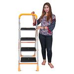 PARASNATH Alloy Steel 4 Step Orange Diamond Folding Ladder With Wide Steps 4 Steps 4.2 Ft Ladder - Made In India