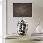 K LIVING Silver Ceramic Table Lamp with Leaf Design and Black Cotton Lamp Shade, A Beautiful Modern Addition to Any Home