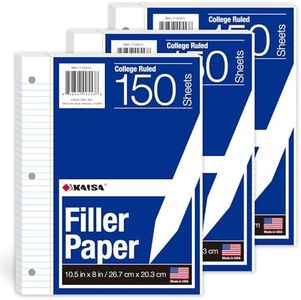 Kaisa3 Pack Notebook Paper College Ruled 3-Hole Punched Loose Leaf Paper 8x10.5 Lined Paper College Ruled Filler Paper for 3-Ring Binder Paper 150 Sheets/Pack (3 Pack-college) F15001C-3pk