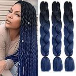 Xtrend 3Packs 24 Inch Ombre Jumbo Braiding Hair 2 Tone Afro Braiding Hair Extensions for Twist Jumbo Box Braids Synthetic Hair for Women Braiding (3Packs, Black/Dark Blue#)