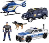 ToyFinity Police Car Toy Set | Cop Vehicle Toys for Kids | Cop Car, SWAT Armored Vehicle, Helicopter & Action Figures | 1:32 Model Scale Police Toys | Holiday and Birthday Gifts for Boys