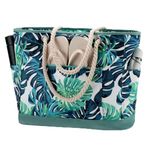 Chase Chic Beach Bag for Women, Large Beach Tote Multiple Pockets Summer Pool Bag with Zipper for Travel,Vacation Green Leaves