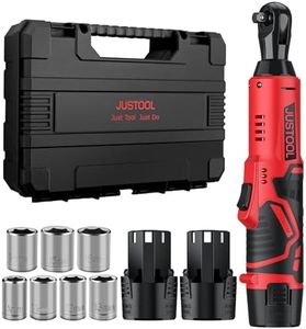 JUSTOOL Cordless Electric Ratchet Wrench, 3/8" 33 Ft-lbs 12V Power Wrench Tool Kit with 2 Packs Batteries, Fast Charge, Variable Speed Trigger, 8 Sockets, Case