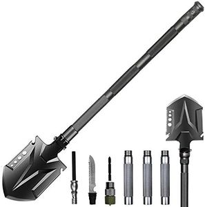 ArtiConnex|™ Foldable camping shovel with 3 extension tubes and 6-In-1 Multifunctional tools inside the pack, made by premium Carbon Stainless Steel & fit the bill in toughest conditions, military style survival gear suitable for Hiking, Backpacking, Fishing, Hunting, Gardening and other outdoor activities, Silver (0.9m)