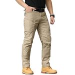 CARWORNIC Men’s Tactical Trousers Outdoor Hiking Pants for Men Rip-Stop Combat Cargo Pants Lightweight Military Pants Waterproof Fishing Work Camping Pants with Multi Pockets Khaki