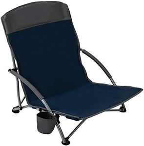 Pacific Pass Lightweight Camp and Beach Chair w/Built-in Cup Holder, Includes Carry Bag - Navy/Gray