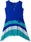 Amy Byer Girls' Big Sleeveless Colorblock Dress with Zipper and Self Belt - Blue - 20