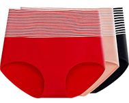 PLUMBURY Women's Cotton Panties (Pack of 3) (Cotton High Waist Panty_Black, Beige, Red, L)