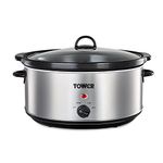 Tower T16040Y Slow Cooker with 3 Heat Settings and Removable Dishwasher Safe Crock Pot, 6.5 Litre, 300W, Stainless Steel