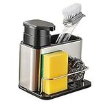 CMOISO Kitchen Sink Organiser, Sponge Holder for Kitchen Sink, Stainless Steel Organizer with Soap Dispenser and Storage Compartment for Kitchen Sinks or Bathroom Washing