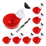 Psarnuk Chicken Waterer Cups (8 Pack/Red) - DIY Automatic Large Chicken Water Feeder for Ducks,Chicks, Turkeys, Quail, Bunny, Bird and Other Various Poultry Dispenser with Matching Drill