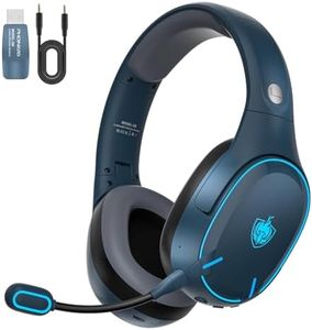 PHOINIKAS Auriculares Bluetooth Inalámbricos con Doble Chip, Bluetooth 5.3 para Teléfono Móvil/Portátil, Dongle 2.4Ghz para PC/PS4/PS5/TV/Switch, Micrófono con Cancelación de Ruido, 30 Horas, Luz LED