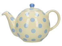 London Pottery 84200 Globe Polka Dot Teapot with Strainer, Ceramic, Ivory/Blue, 4 Cup Capacity (900 ml)