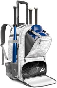 AUROTIER Rolling Softball Backpack with Off-road Wheels, Baseball Bat Bags with Fence Hook for 4 bat & Equipment, Large Catchers Gear Bag for TBall, Helmet & Accessories, White Camo