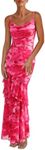 PRETTYGARDEN Maxi Dresses for Women 2025 Summer Tiered Floral Beach Sundress Spaghetti Strap Wedding Guest Long Dress (Print Pink,Small)