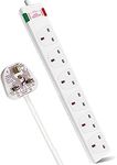 EXTRASTAR 6 Way Extension Leads with Surge Protection, 13A 3120W Approved British UK Wall Mounted Power Strips with 1 Metre Extension Cord for Home, Office - White