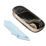 ZAXMEY Eyeglasses Case, Portable Hard Shell Protective Case For Glasses, Glass Case for Women and Men with Cleaning Cloth, Black Gold Marble