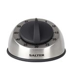 Salter 338 SSBKXR15 Mechanical Kitchen Timer - Countdown Egg Timer, 60 Minute, Clockwork Mechanism, Easy Grip Soft Touch Dial, Brushed Stainless Steel, Ideal for Cooking, Baking, Fitness and Studying