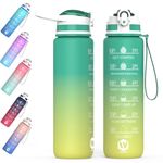 WHIPY 500ML Water Bottle with Straw - Leak-Proof & BPA Free Reusable Sports Bottle - Motivational Time Markings for Hydration Durable Drink Bottle for Gym, Sports, Outdoor, Cycling (Green & Yellow)