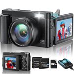 Digital Camera 4K 48MP Autofocus Vlogging Camera with 3 Inch 180° Flip LCD Screen,16X Digital Zoom with Flash, Rechargeable Compact Camera with 32G Card for Beginners (Black)