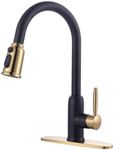 Black and Gold Kitchen Faucet with Sprayer, WOWOW Stainless Steel Kitchen Faucet for Sink 1 or 3 Hole, Pull Down Kitchen Faucet High Arc Single Handle Kitchen Sink Faucet Vintage Style