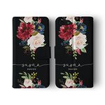 Tirita Personalised Initials Custom Wallet Leather Flip Phone Case Compatible with iPhone 6 Plus & 6s Plus PRINTED GLITTER, NOT REAL GLITTER Watercolour Floral Spring Summer Flowers Peony Roses