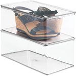 mDesign Stackable Closet Plastic Storage Bin Box with Lid - Container for Organizing Mens and Womens Shoes, Booties, Pumps, Sandals, Wedges, Flats, Heels and Accessories - 5" High, 2 Pack - Clear